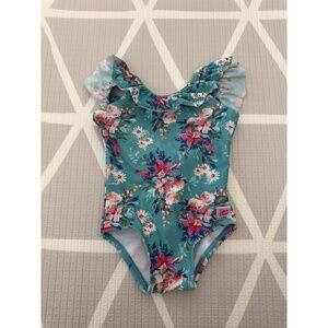 Ruffle Butts Teal Floral Swimsuit